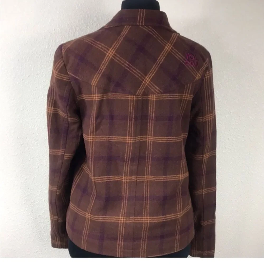 Volcom Plaid Purple and Brown Pea Coat Size SP